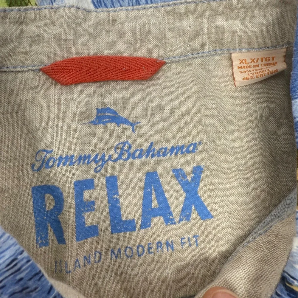 Tommy Bahama Relax Island Modern Fit XL Tropical Surf Print Shirt Blue Tencel